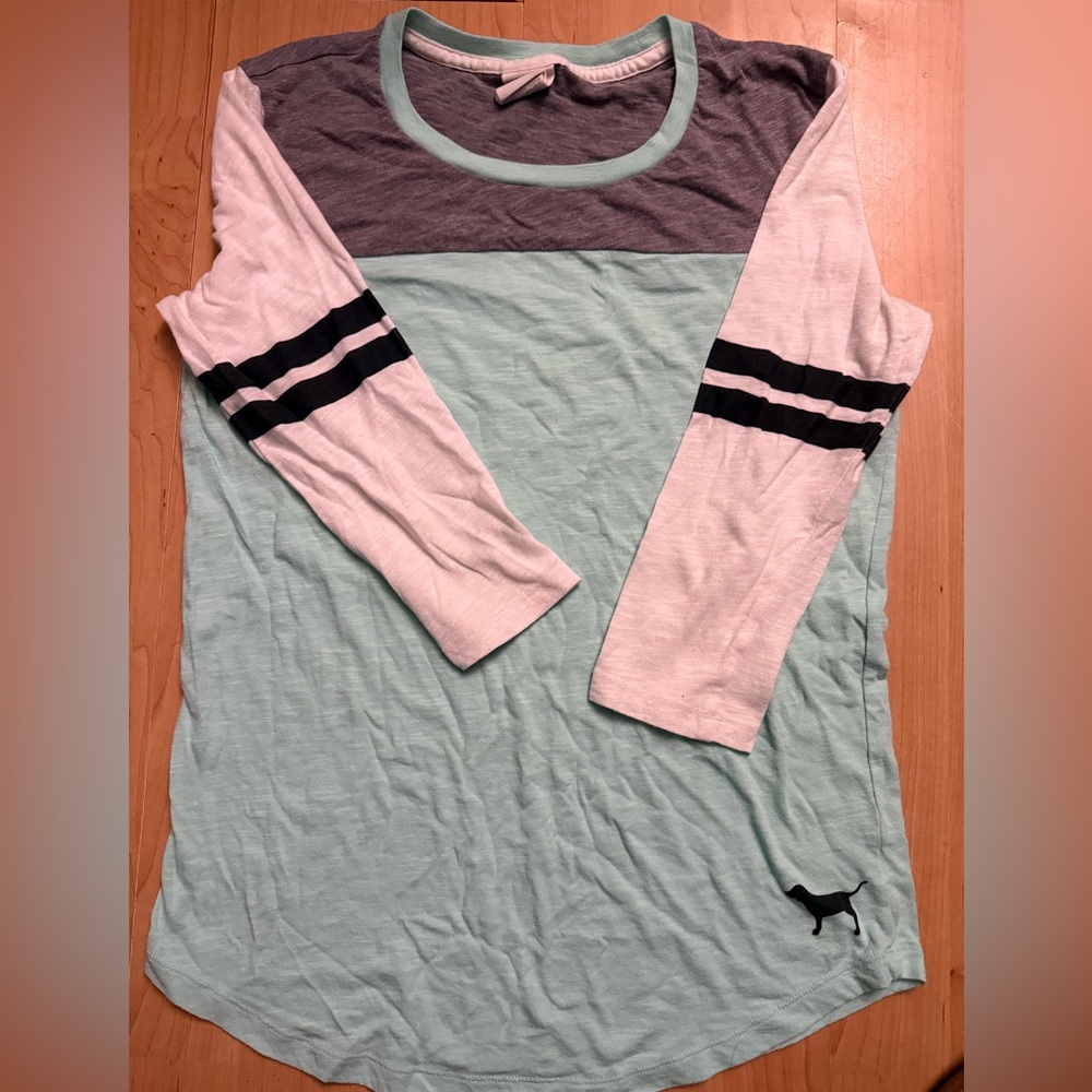 Victoria's Secret PINK Mint and Gray Tee